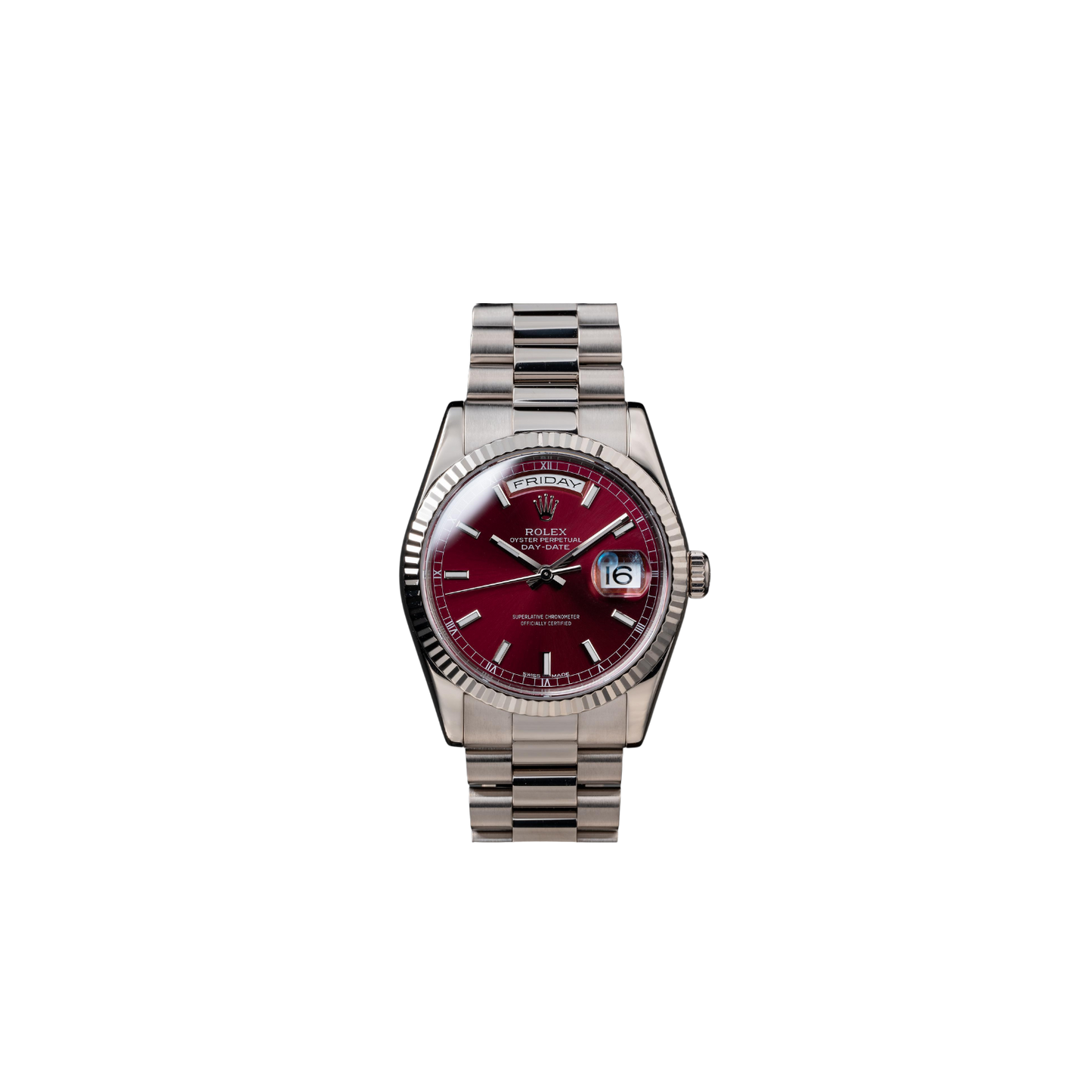 2002 Rolex 18K WG Day-Date Cherry