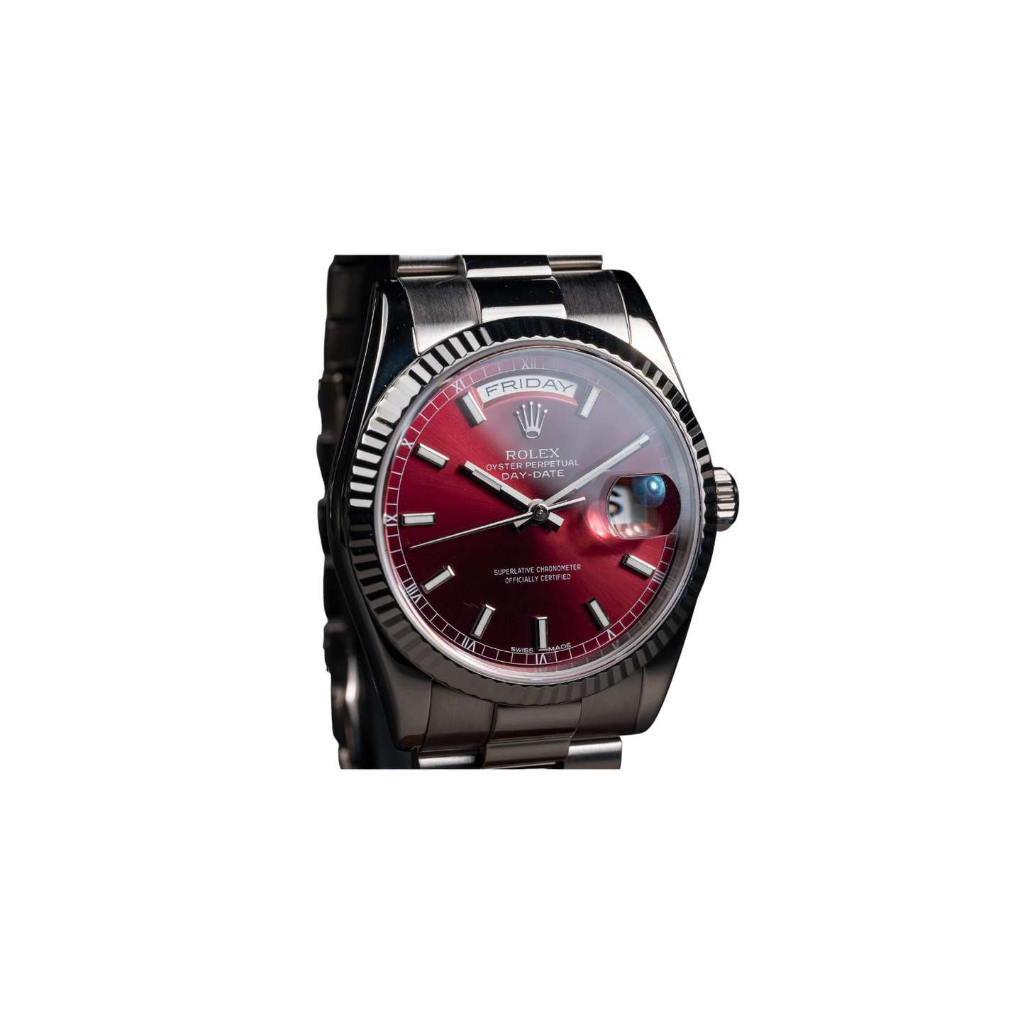 2002 Rolex 18K WG Day-Date Cherry
